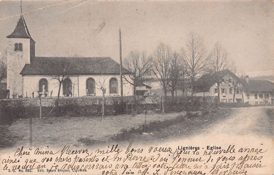 Cartoline postali: Lignières, Eglise, circulée 1915 – Usato da Frauenfeld venduto da POML