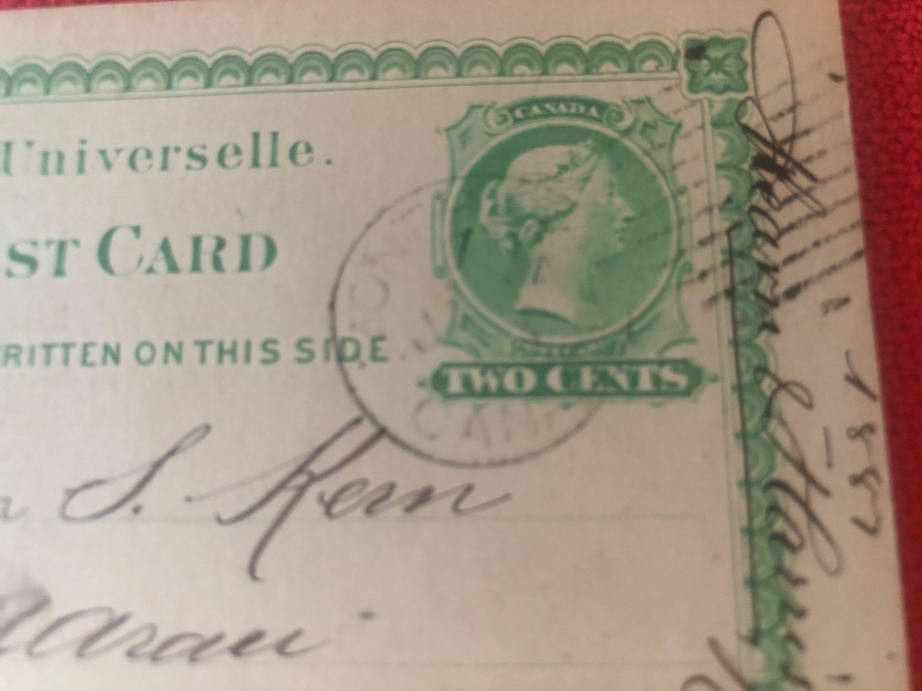 Alle Briefmarken: Klassik-Postkarte CANADA 1887 – Gebraucht aus Lufingen von Rac0 1