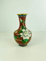 Chinesische Cloisonné Vase Rot mit Pfingstrose 23 cm Vintage
