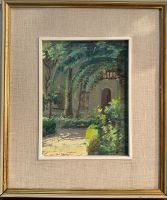 Dipinto olio su tavoletta, interno di corte, Cavasanti
