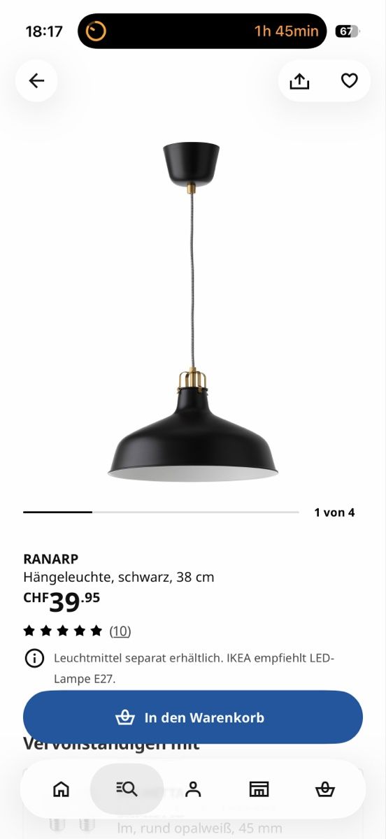 Ikea Lustres & lampes de plafonds: IKEA Hängeleuchte RANARP – Neuf (Voir description) à Zürich par MinTruc