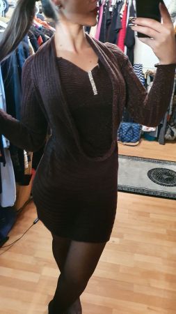 Elegantes Strickkleid Braun Glitzer Gr.38/40 Winterkleid