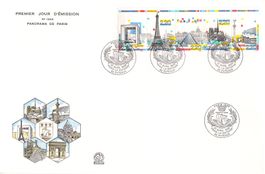 Gebäude in Paris - u.a. Eiffelturm - 5er-Streifen auf FDC
