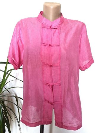 Blouse rose à manche courte - style mandarin – Taille M