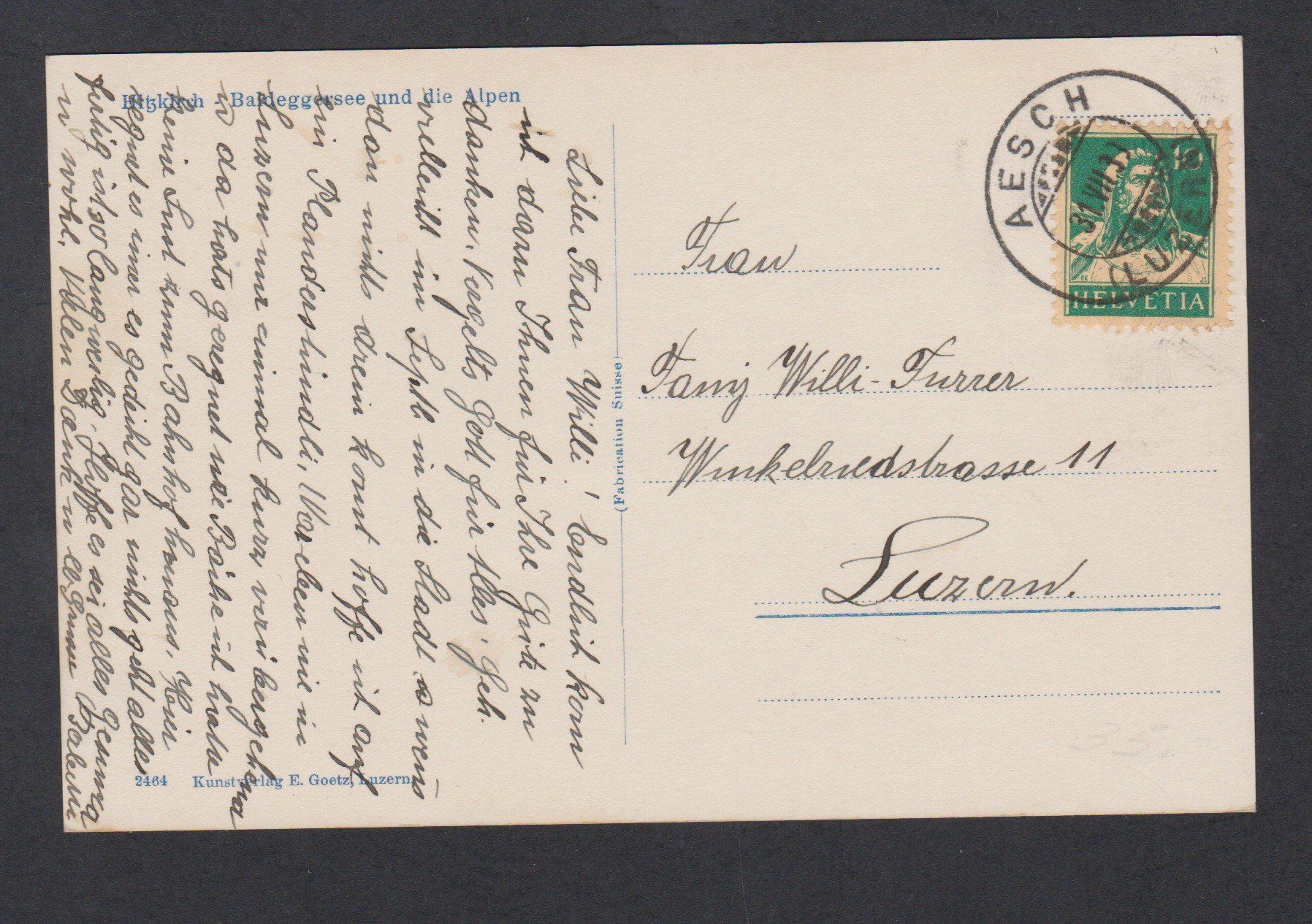 Cartoline postali: Hitzkirch  LU   -   alte Ansichtskarte  von um 1930 – Usato da Vitznau venduto da Ropaku 1
