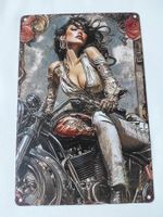 Metallschild Lady auf Motorrad / B-Ware / 30cm × 20cm / Bild