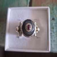Bague large en argent 925 labradorite et grenat