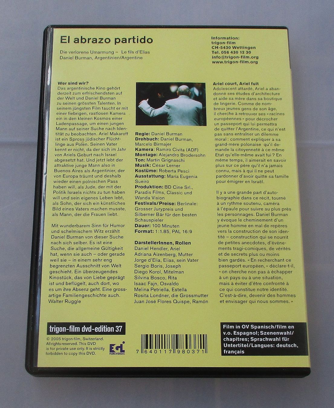 Tous les DVDs: EL ABRAZO PARTIDO - Daniel Burman Trigon – D'occasion à Wattwil par Muriel10 1