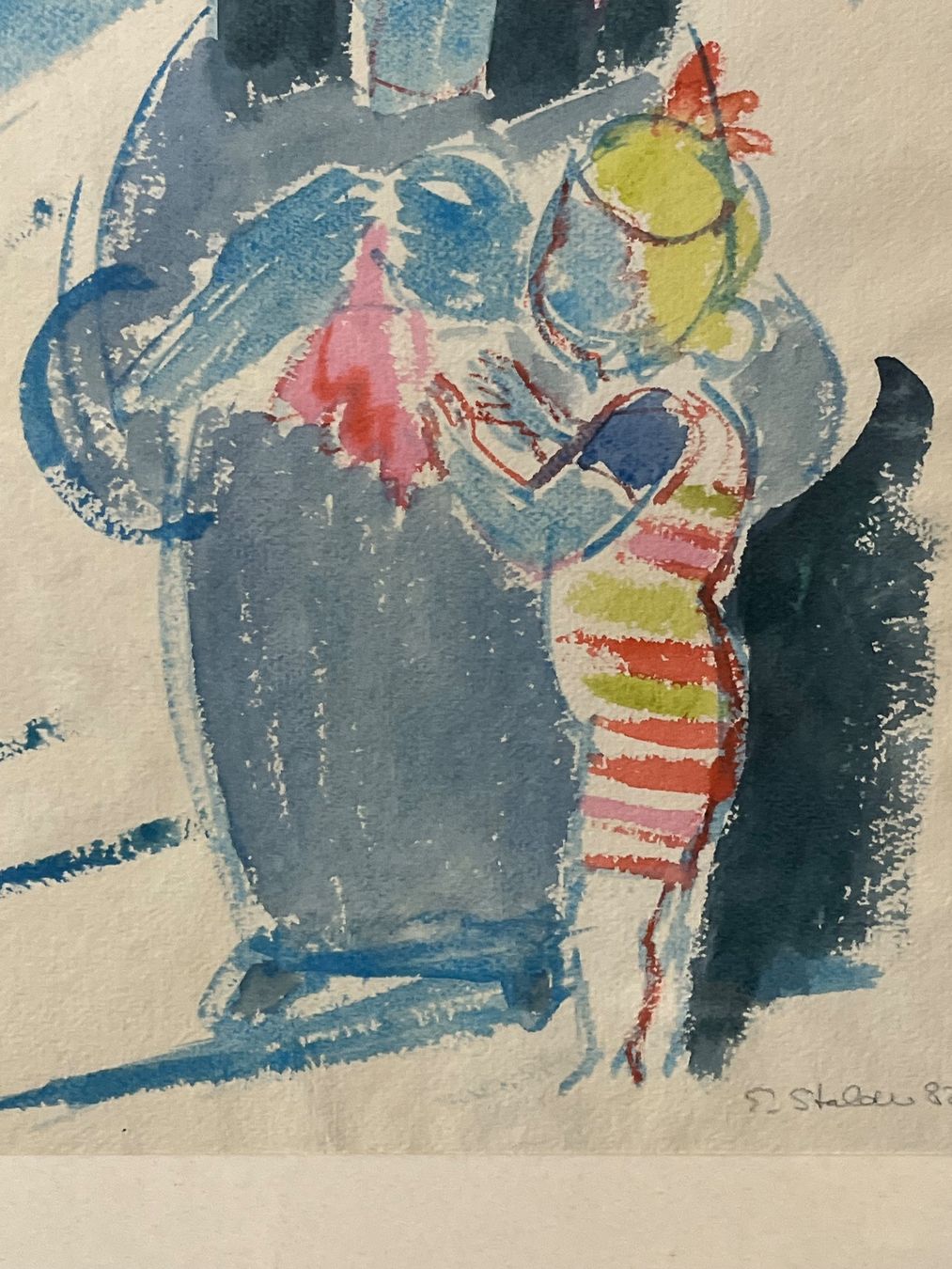 Gemälde: Abstrakte Mutter und Kind Aquarellmalerei, 1982 – Gebraucht aus Basel von PAUL_ART 4