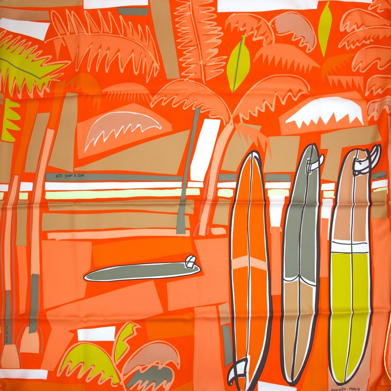 Hermès Foulard & Sciarpe: Hermès Carré " Sea, surf & fun" orange – Usato da Binningen venduto da Designerlabels 4