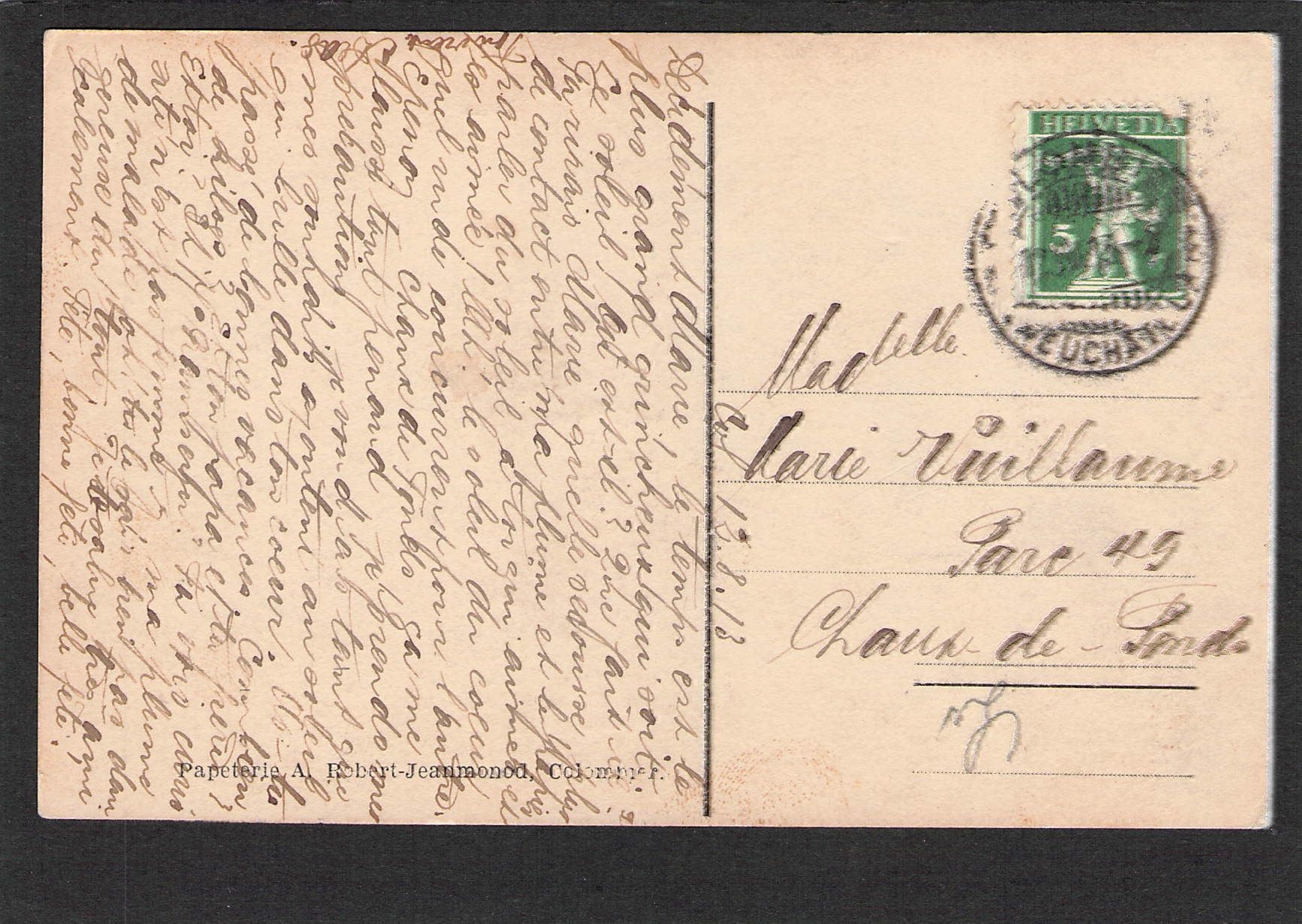 Cartoline postali: CP,NE Colombier ,vue générale , 1913 – Usato da Reichenburg venduto da Pipo-67 1