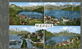 AK color Weggis LU 4-fach- Multibild, kolorierte SW ≈ 1950