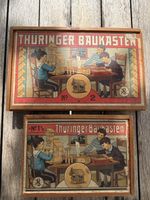 Zwei alte Thüringer Baukästen aus Holz, Nr. 2 und Nr. 1½, Se