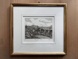 Radierung Zug um 1840 gerahmt