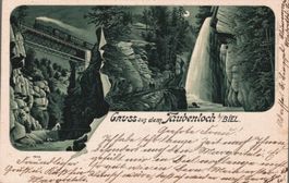 GRUSS AUS DEM TAUBENLOCH BIEL mit Zug Litho 1901 Madretsch