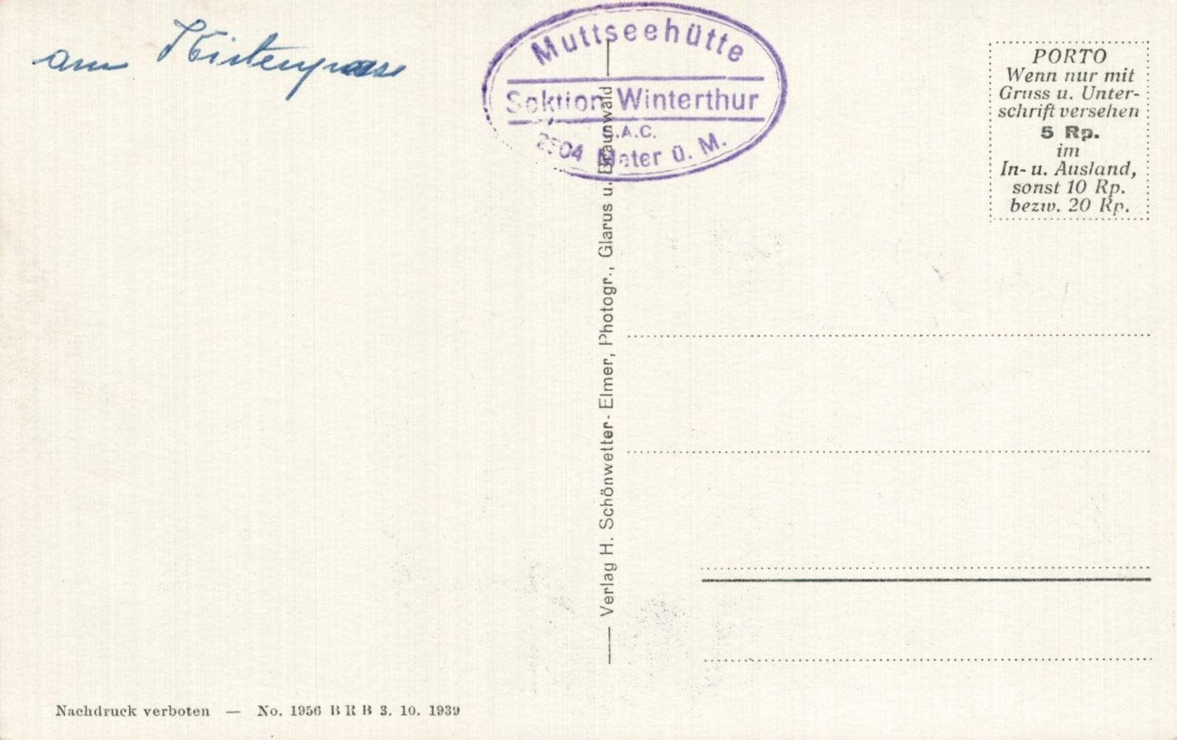 Cartoline postali: Ansichtskarte Muttseehütte – Usato da Oberkirch LU venduto da sa_kr 1