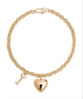 Martha Calvo Heart Lock and Key Chain 16” 14kt gold plated