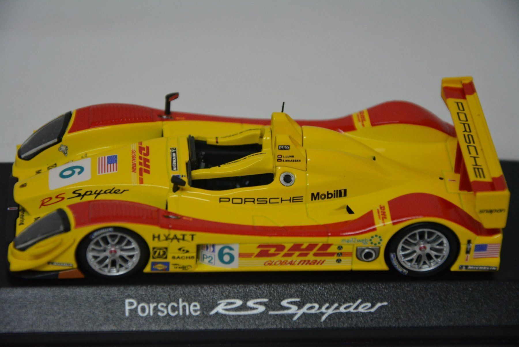Porsche Modellini d'auto: Porsche RS Spyder #6 2008 "DHL" , 1:43 – Nuovo e nell'imballaggio originale da Goldach venduto da Feivel9 2