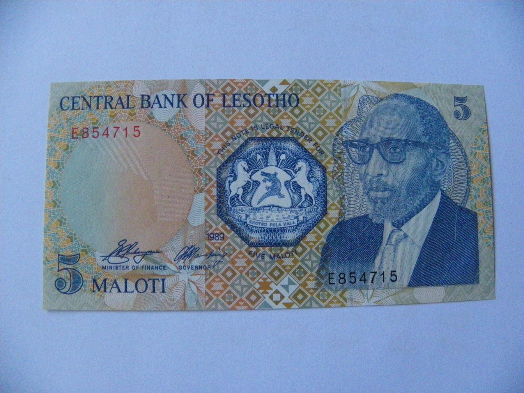 Banknoten: Lesotho 5 Maloti 1989, P-10a, UNC – Neu (gemäss Beschreibung) aus Untersiggenthal von Gas61