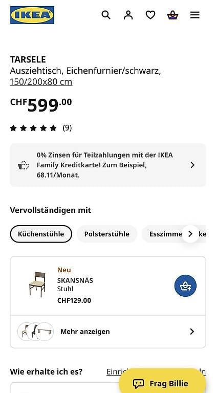 Tische: IKEA TARSELE Ausziehtisch, Eichenfurnier/schwarz – Gebraucht aus Eglisau von 1fh_s9l8 1
