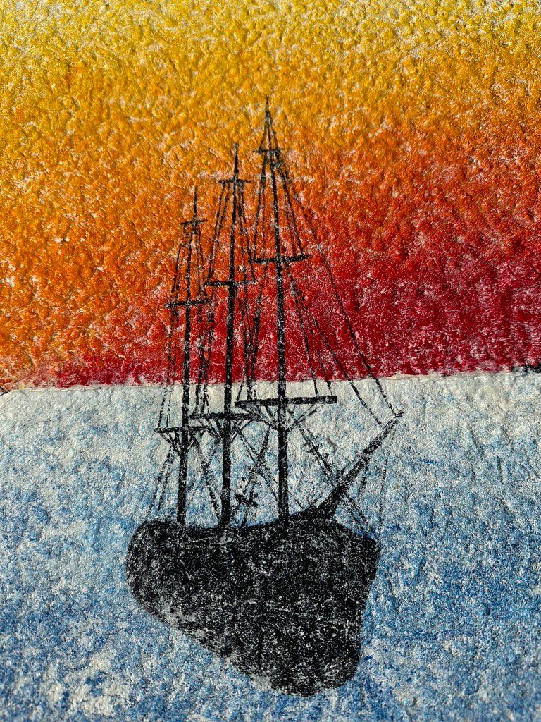 Gemälde: Sonnenaufgang mit Schiff Nr. 22 – Gebraucht aus Unterlunkhofen von Chrono69 1