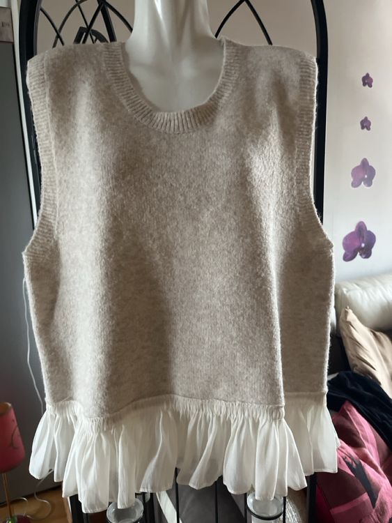 Chemisier Mango 100% Lin Beige Chiné Taille M - Neuf Avec étiquettes, Sans Manches, Décontracté