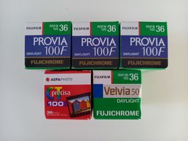 5 Diafilme Velvia 50 / Provia 100F / CT precisa 100