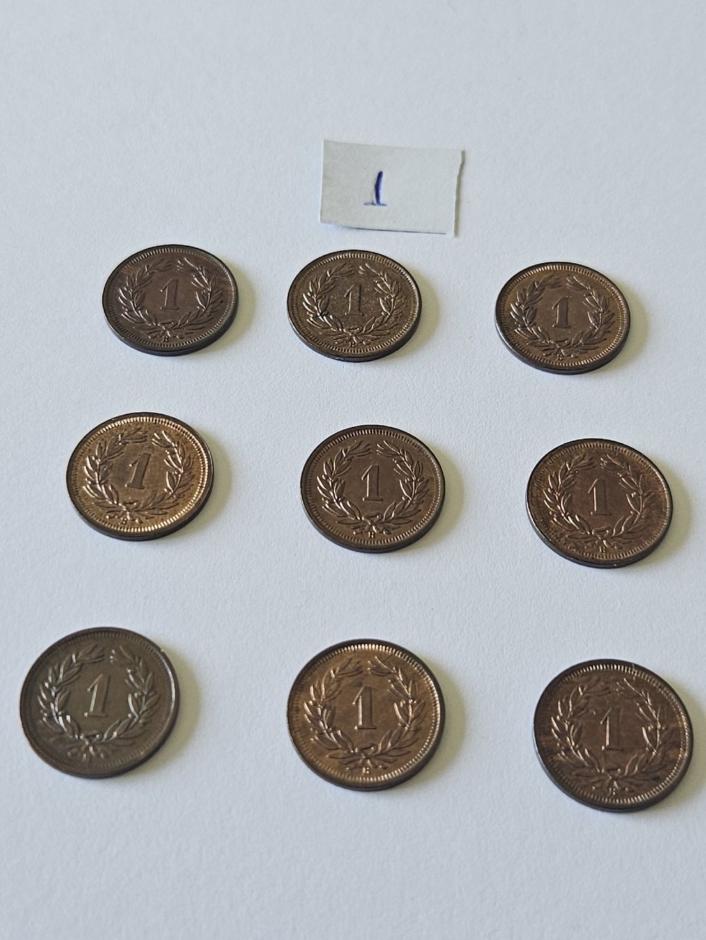 Tutti le monete: 1 Rappen 1937, 9 stk. – Usato da Pfäffikon ZH venduto da Melibol 3