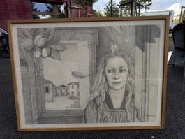 Grosses gerahmtes Bild / Kunstdruck – Frauenportrait 114x84