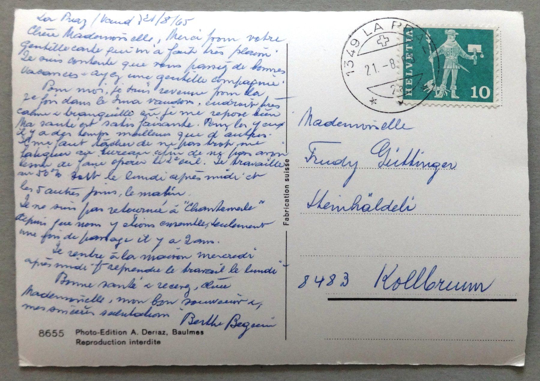 Cartoline postali: La Praz, la Plaine et le Mt. Blanc – Usato da Fétigny venduto da Billy2miny 1