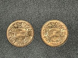 20 Franken Goldmünzen Vreneli 1947 und 1949 2 Stück