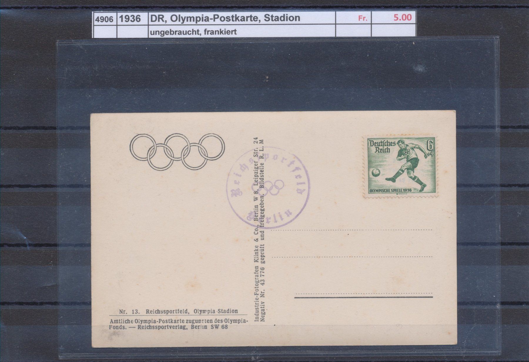 Cartoline postali: 1936 DR, "Olympiade-Postkarte, Stadion", ungebraucht – Usato da Winterthur venduto da Zupogeru 1