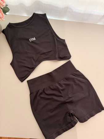 Sport Set Damen Top und Shorts dunkelgrau Grösse L neu