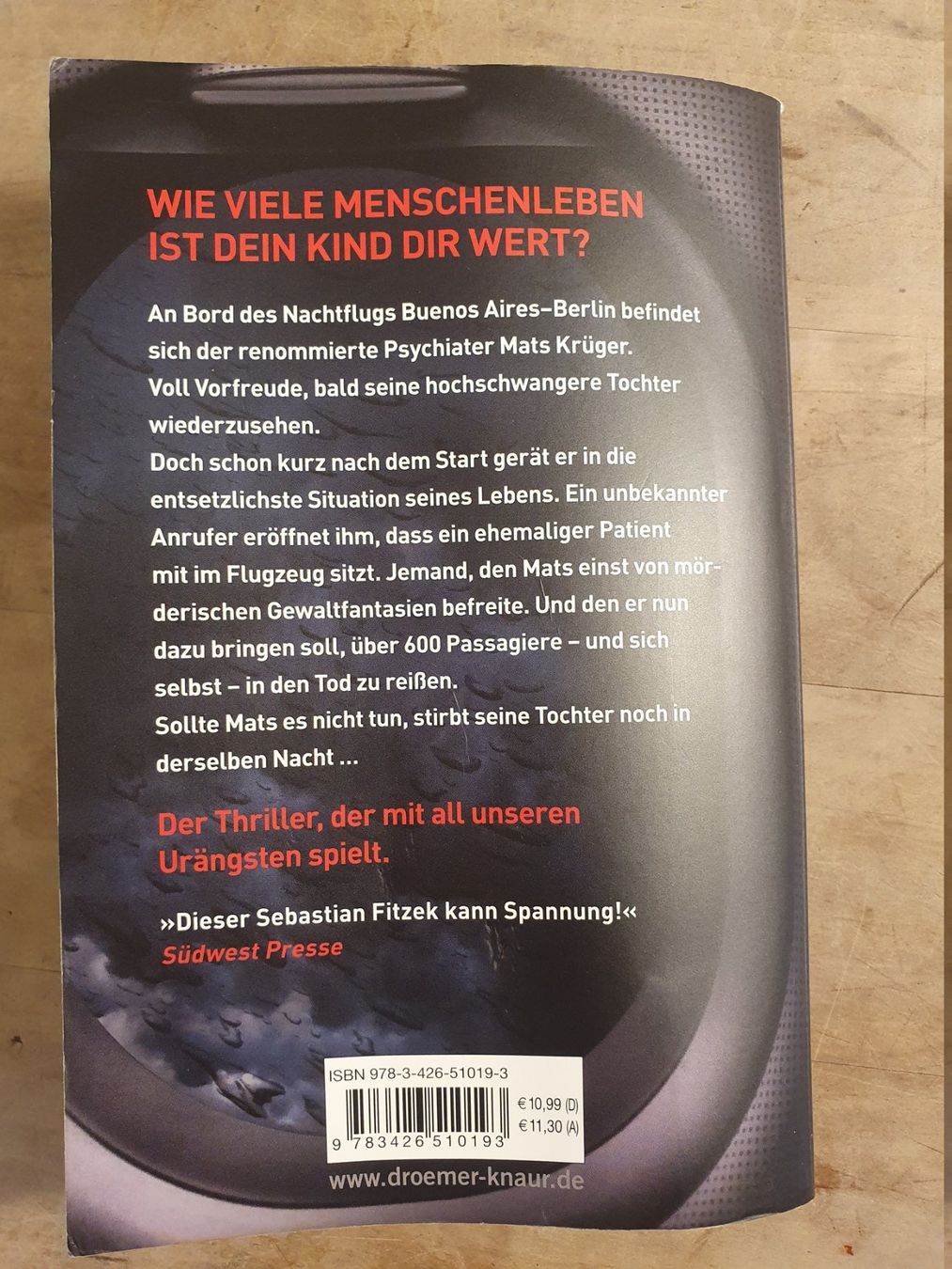 Libri: Flug7angst Sebastian Fitzek Knaur – Usato da Zürich venduto da loosebone 1