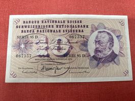 Schweizer 10 Franken Note, 1974, Serie 95D, Top Zustand