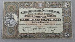 Suisse 5 Fr. 28.03.1952 Serie 54 F - keine sichtbaren Falten