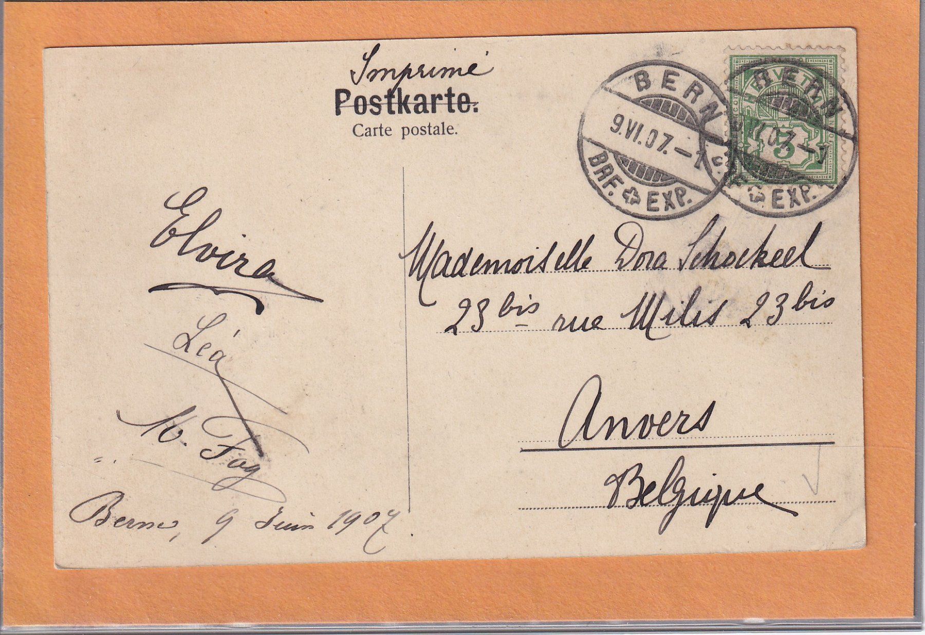 Cartoline postali: Gruss aus Bern - 1907 – Usato da Orvin venduto da Pyaeschli 1