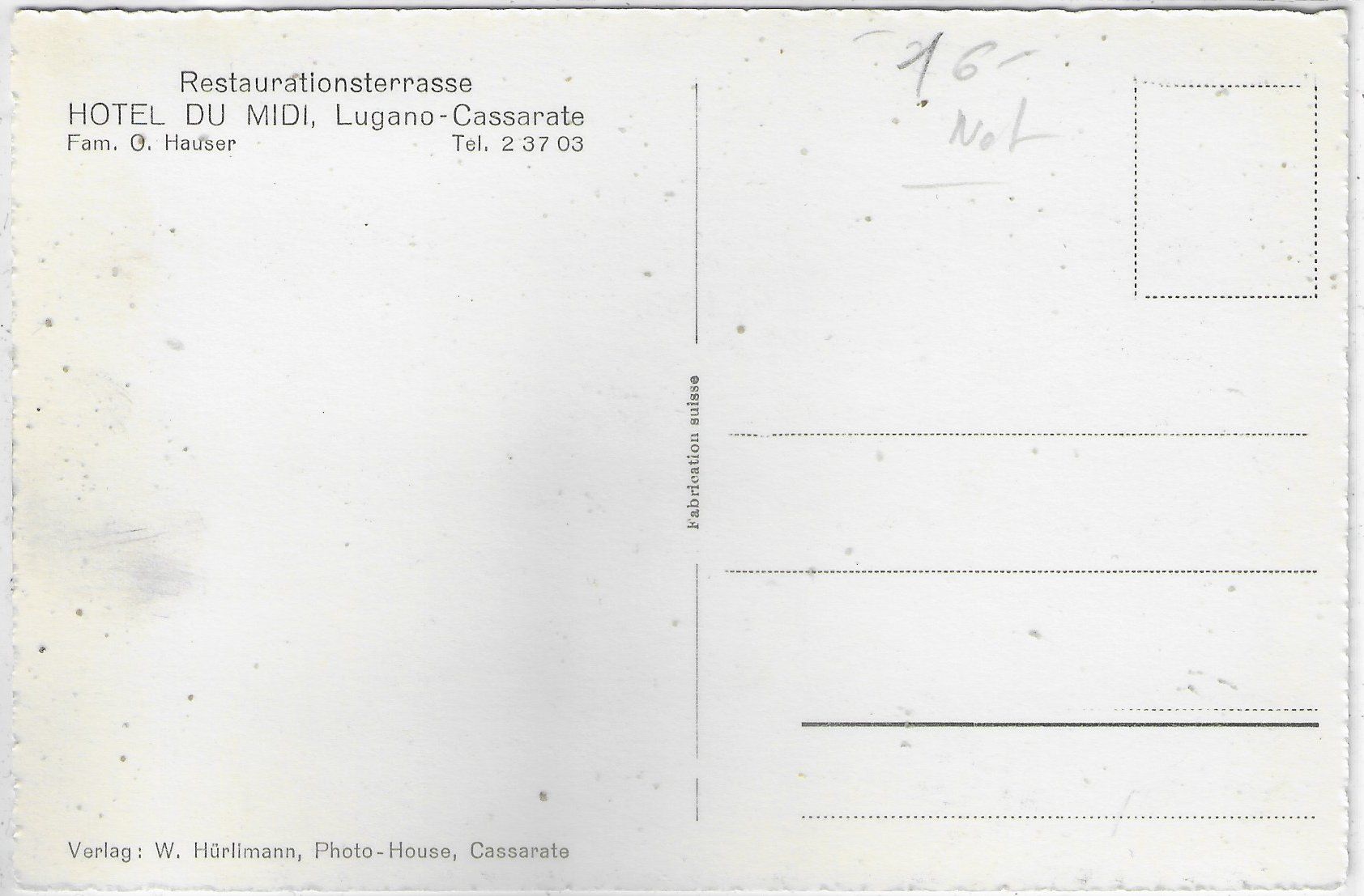Cartoline postali: Restaurationsterrasse Hotel du Midi - Lugano-Cassarate – Usato da Ettingen venduto da Kartenplanet 1