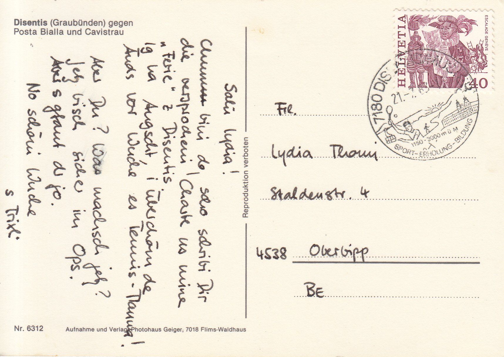 Cartoline postali: Disentis 1983 – Usato da Bürglen TG venduto da StampGraf 1