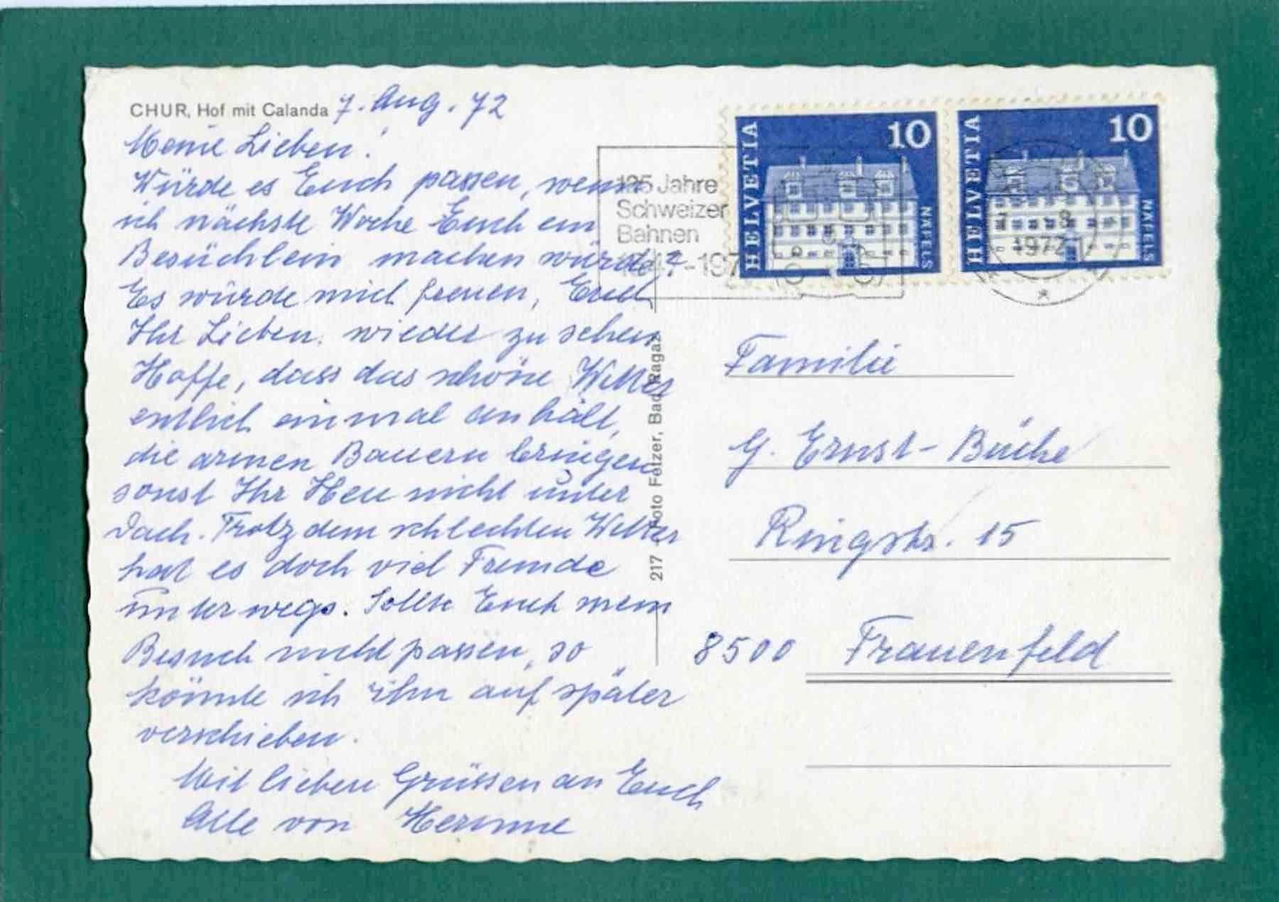 Cartoline postali: Chur, Hof mit Calanda, 1972, gelaufen, Grossformat – Usato da Sargans venduto da Hausi1951 1