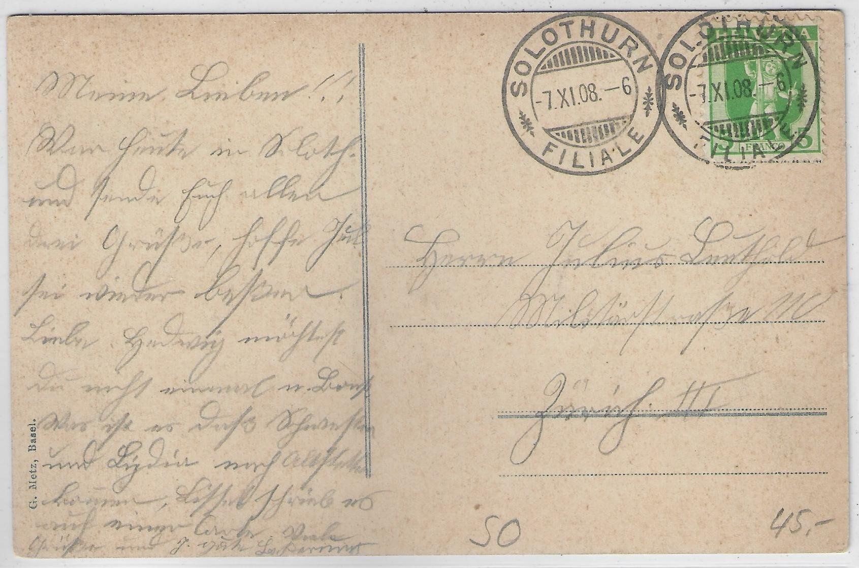 Cartoline postali: Weissenstein-Bahn - Solothurn-Münster - Tunnel-Eingang 1908 – Usato da Ettingen venduto da Kartenplanet 1