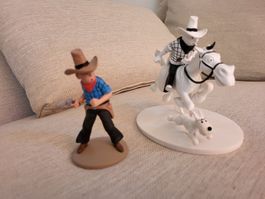 Tintin 2 Figuren "Tim in Amerika", weiss und farbig, selten