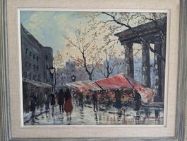 Ölgemälde Paris Blumenmarkt, Original, Simon Kramer