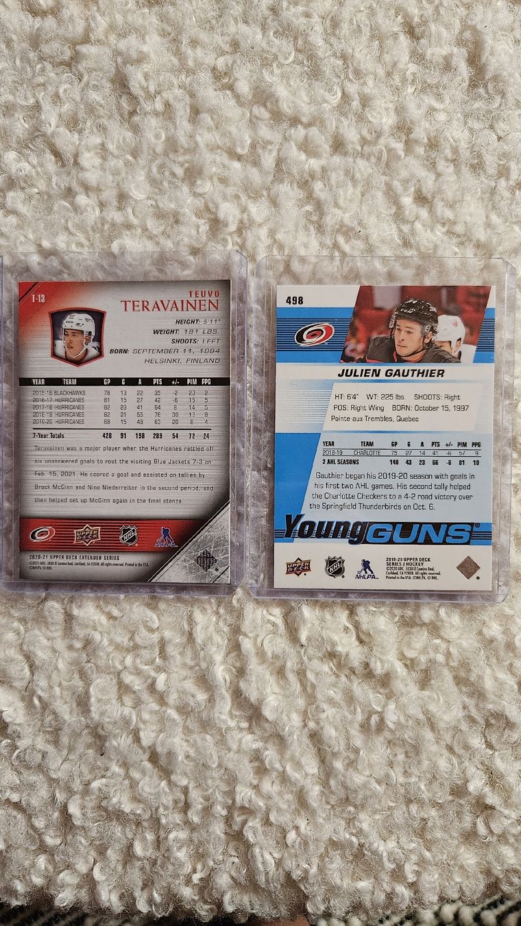 Carte collezionabili: Ud series/extended-young guns GAUTHIER,TERAVAINEN – Nuovo (secondo la descrizione) da Boltigen venduto da Calagero 1