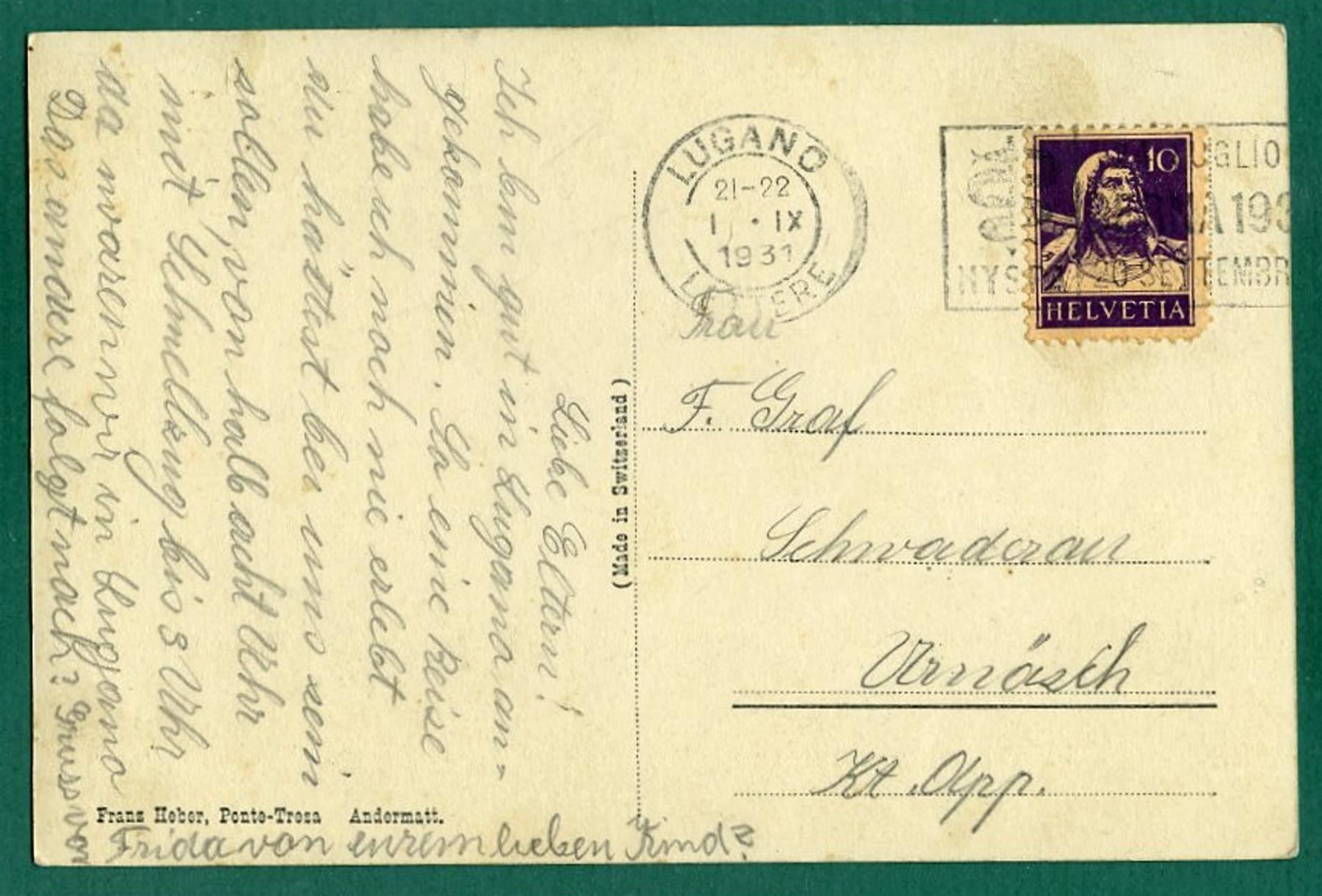 Cartoline postali: Morcote Cimitero, 1931, gelaufen – Usato da Sargans venduto da Hausi1951 1