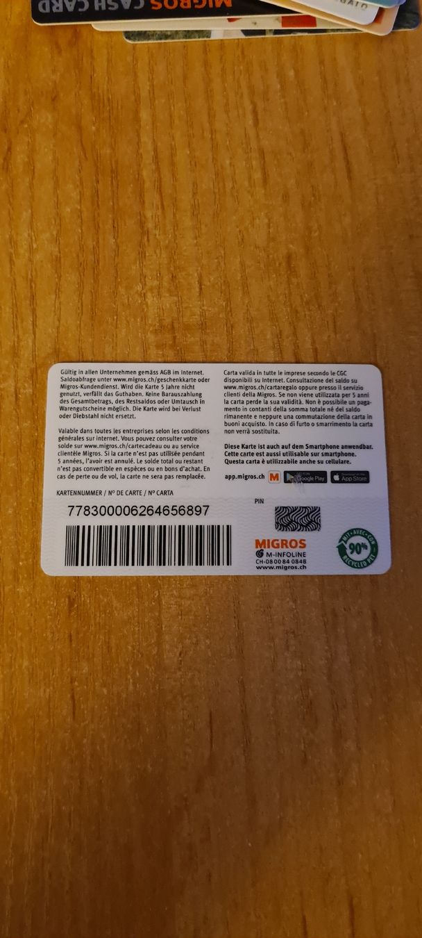 Cartoline: Migros Geschenkkarte  – Usato da Heiligkreuz (Mels) venduto da Wini65 1