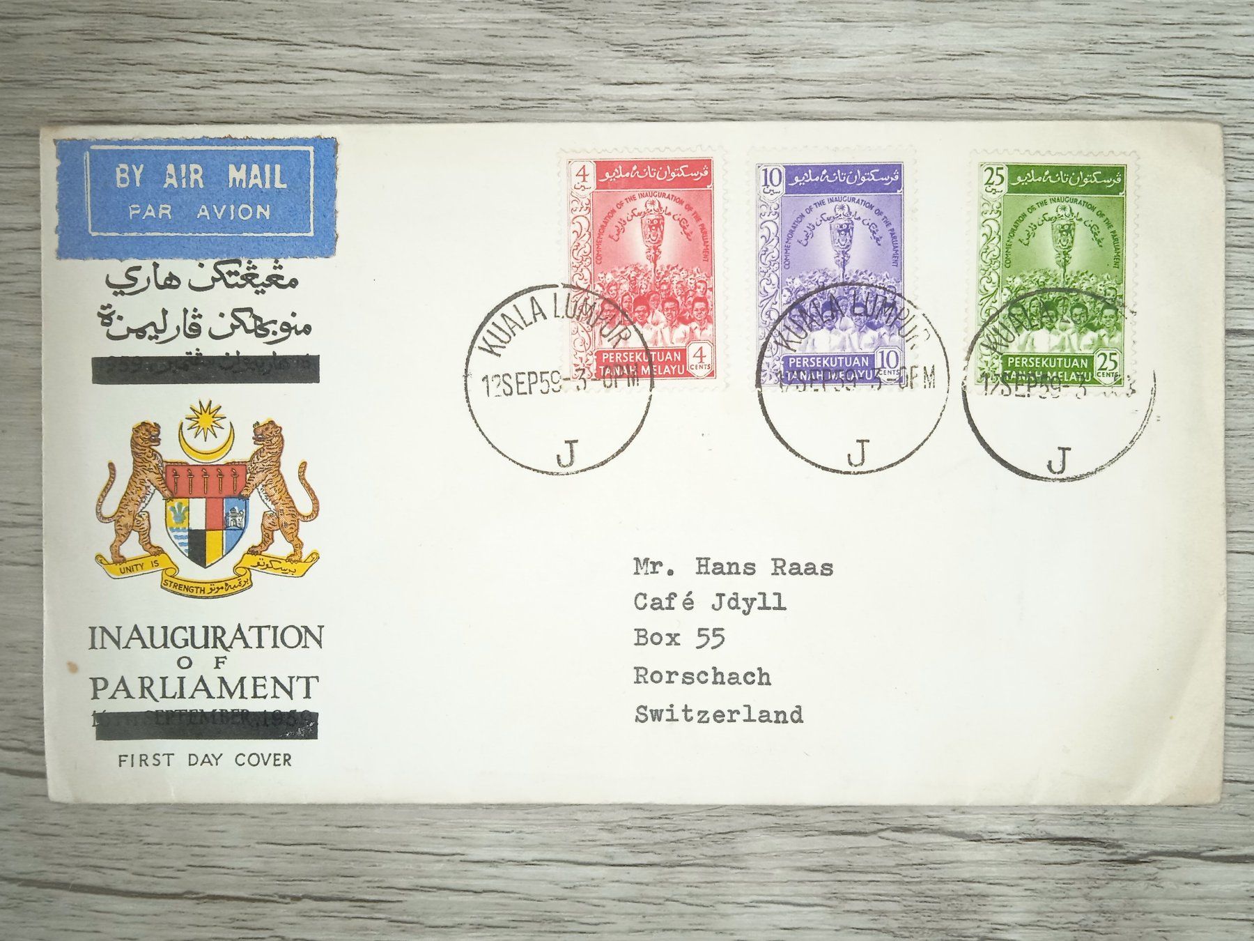 Tutti i francobolli: TR84 Enveloppe + Timbre Malaisie 1959 – Usato da Cousset venduto da Patrick_Collections