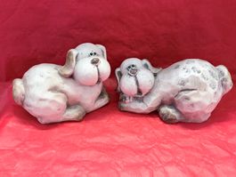 2er Set Deko Hunde Keramik liegend