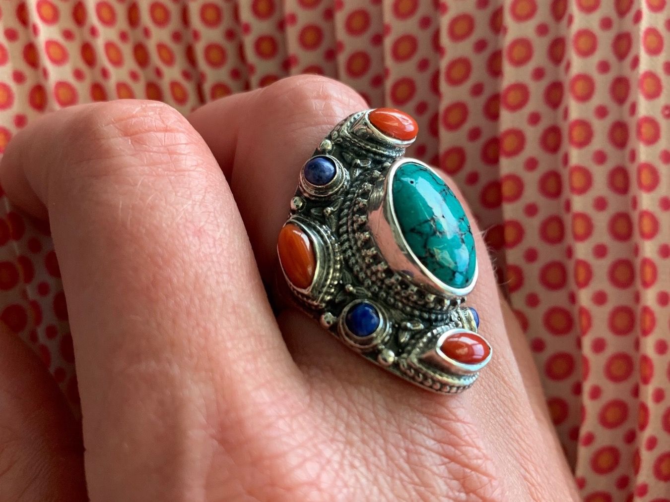 Anelli: Ring Silber mit Türkis, Korallen, Lapislazuli – Nuovo (secondo la descrizione) da Birsfelden venduto da Exclusivity 1