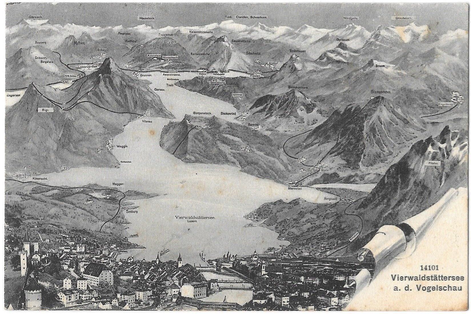 Cartoline postali: Luzern und Vierwaldstättersee Panorama – Usato da Olten venduto da clotaldi